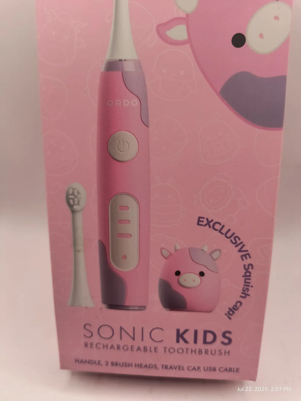 ORDO Sonic Kids' Rechargeable Toothbrush - Squishmallows Patty - NIB Pink